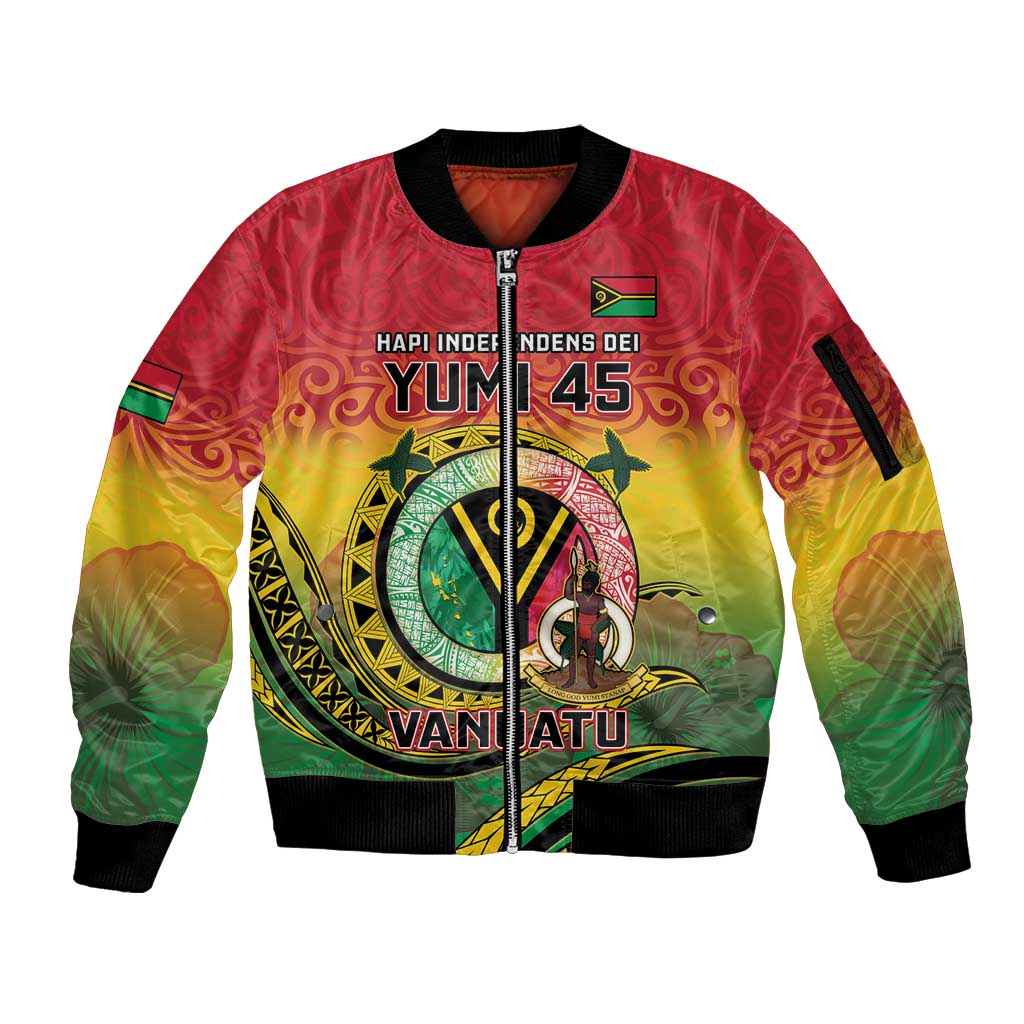 Personalised Vanuatu Sleeve Zip Bomber Jacket Yumi 45th Hapi Independens Dei - Reggae Version LT14