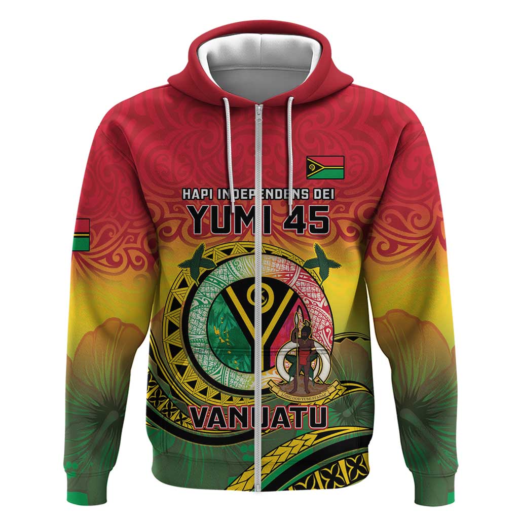 Personalised Vanuatu Zip Hoodie Yumi 45th Hapi Independens Dei - Reggae Version LT14