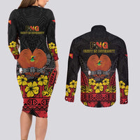 Papua New Guinea Independence Day Couples Matching Long Sleeve Bodycon Dress and Long Sleeve Button Shirt PNG Bird of Paradise 50th Anniversary LT14 - Polynesian Pride