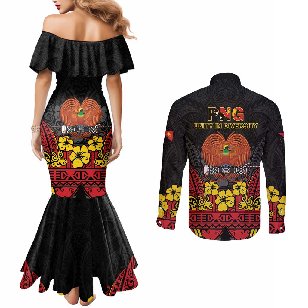 Papua New Guinea Independence Day Couples Matching Mermaid Dress and Long Sleeve Button Shirt PNG Bird of Paradise 50th Anniversary LT14 - Polynesian Pride