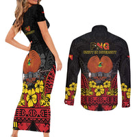 Papua New Guinea Independence Day Couples Matching Short Sleeve Bodycon Dress and Long Sleeve Button Shirt PNG Bird of Paradise 50th Anniversary LT14 - Polynesian Pride