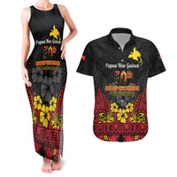 Papua New Guinea Independence Day Couples Matching Tank Maxi Dress and Hawaiian Shirt PNG Bird of Paradise 50th Anniversary LT14 Black - Polynesian Pride