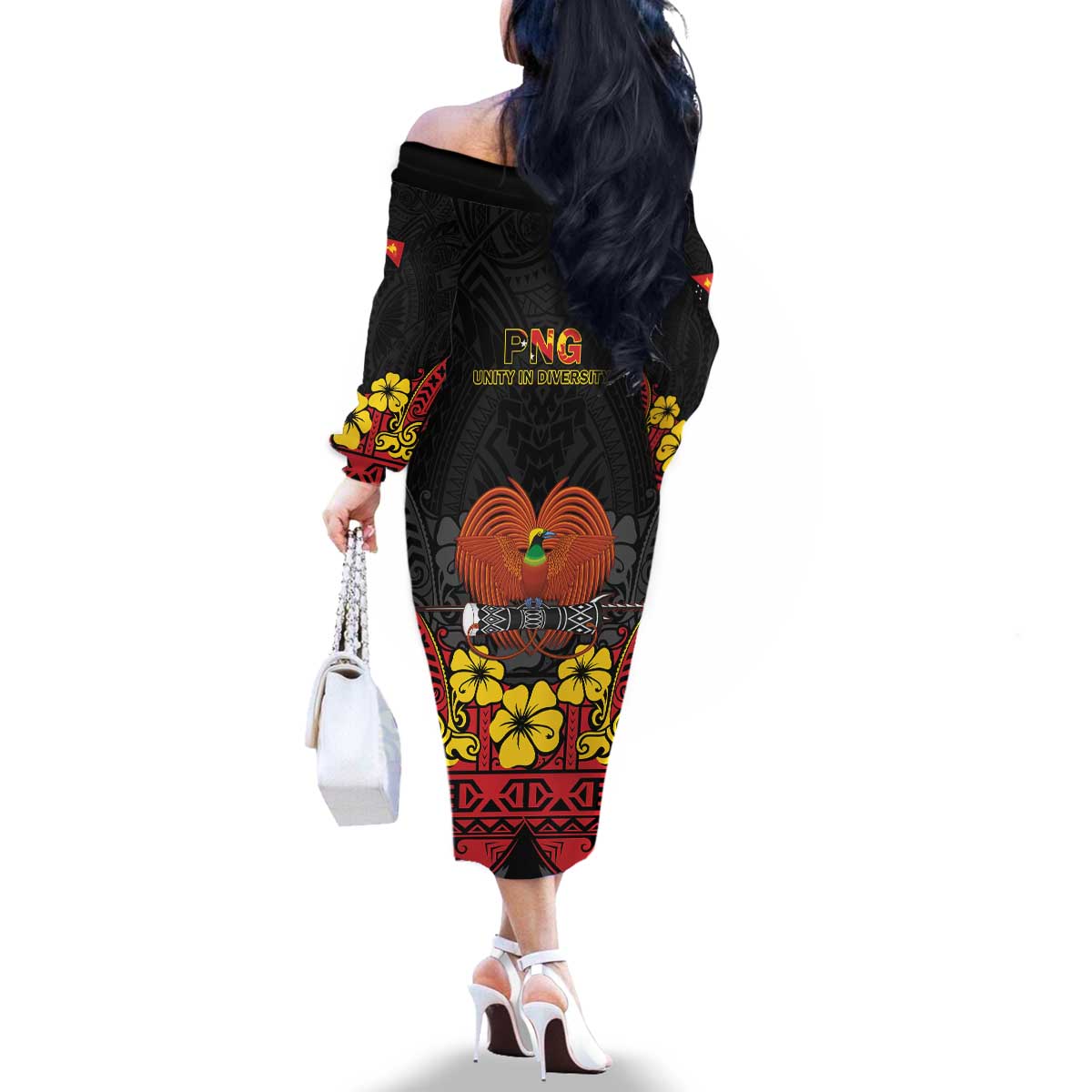 Papua New Guinea Independence Day Family Matching Off The Shoulder Long Sleeve Dress and Hawaiian Shirt PNG Bird of Paradise 50th Anniversary LT14 - Polynesian Pride
