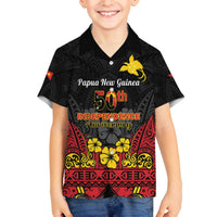 Papua New Guinea Independence Day Family Matching Off The Shoulder Long Sleeve Dress and Hawaiian Shirt PNG Bird of Paradise 50th Anniversary LT14 Son's Shirt Black - Polynesian Pride
