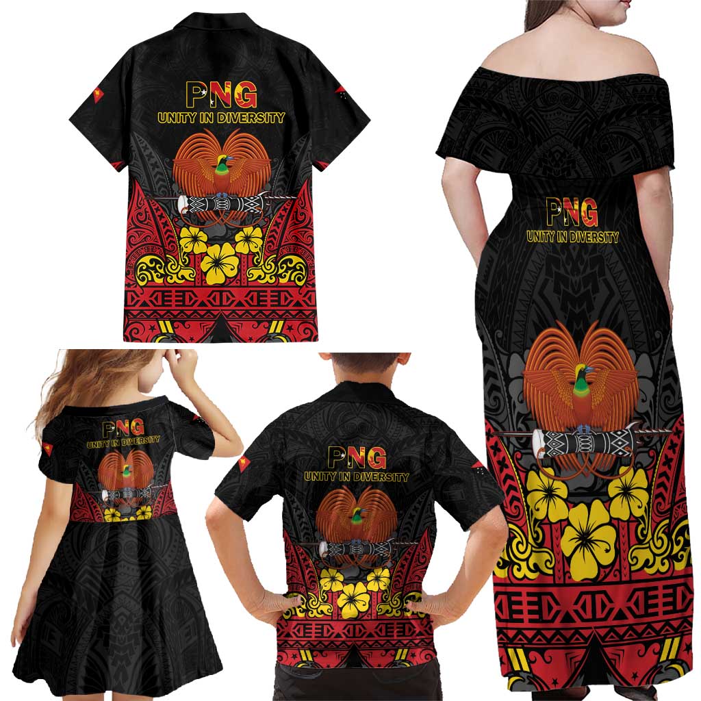 Papua New Guinea Independence Day Family Matching Off Shoulder Maxi Dress and Hawaiian Shirt PNG Bird of Paradise 50th Anniversary LT14 - Polynesian Pride