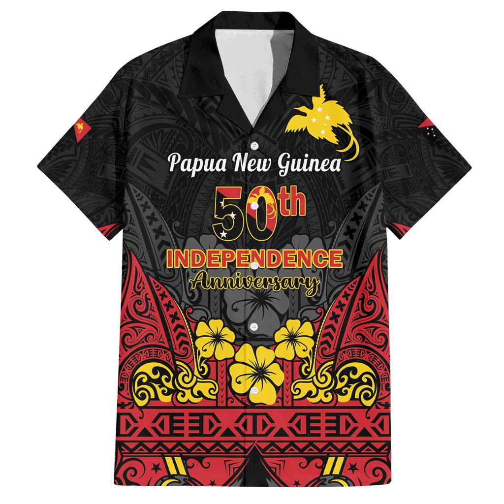 Papua New Guinea Independence Day Family Matching Off Shoulder Maxi Dress and Hawaiian Shirt PNG Bird of Paradise 50th Anniversary LT14 Dad's Shirt - Short Sleeve Black - Polynesian Pride