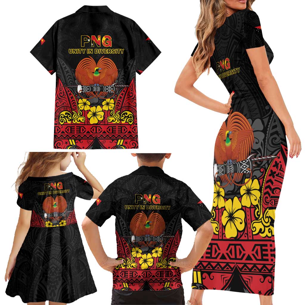 Papua New Guinea Independence Day Family Matching Short Sleeve Bodycon Dress and Hawaiian Shirt PNG Bird of Paradise 50th Anniversary LT14 - Polynesian Pride