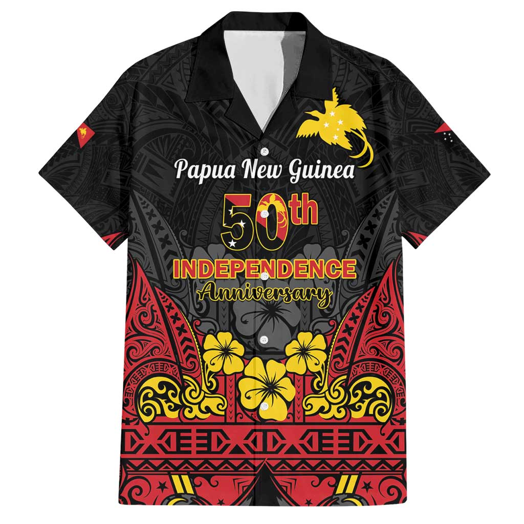 Papua New Guinea Independence Day Family Matching Short Sleeve Bodycon Dress and Hawaiian Shirt PNG Bird of Paradise 50th Anniversary LT14 Dad's Shirt - Short Sleeve Black - Polynesian Pride