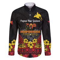 Papua New Guinea Independence Day Family Matching Summer Maxi Dress and Hawaiian Shirt PNG Bird of Paradise 50th Anniversary LT14 Dad's Shirt - Long Sleeve Black - Polynesian Pride