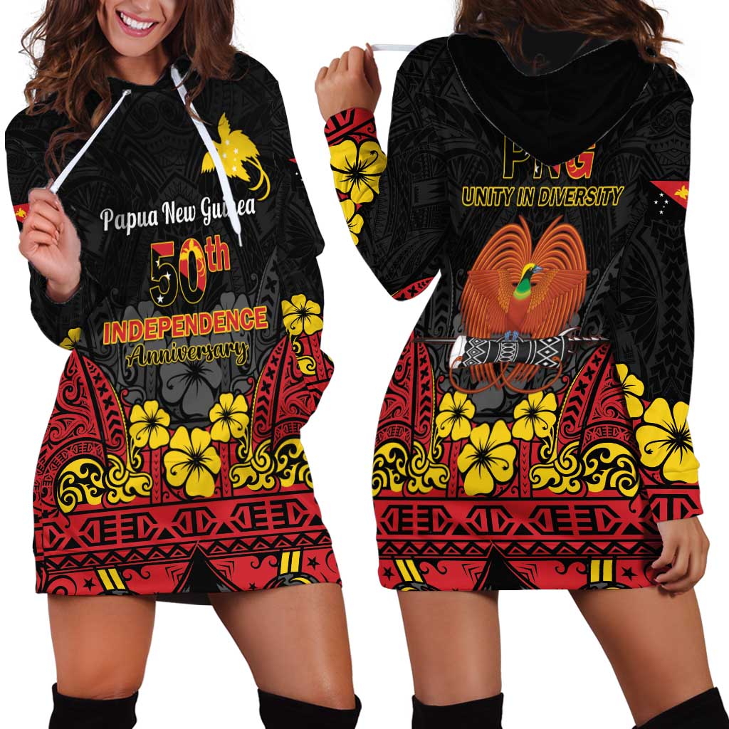 Papua New Guinea Independence Day Hoodie Dress PNG Bird of Paradise 50th Anniversary LT14 - Polynesian Pride