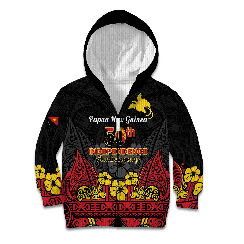 Papua New Guinea Independence Day Kid Hoodie PNG Bird of Paradise 50th Anniversary LT14 Zip Hoodie Black - Polynesian Pride