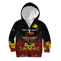 Papua New Guinea Independence Day Kid Hoodie PNG Bird of Paradise 50th Anniversary LT14 Zip Hoodie Black - Polynesian Pride