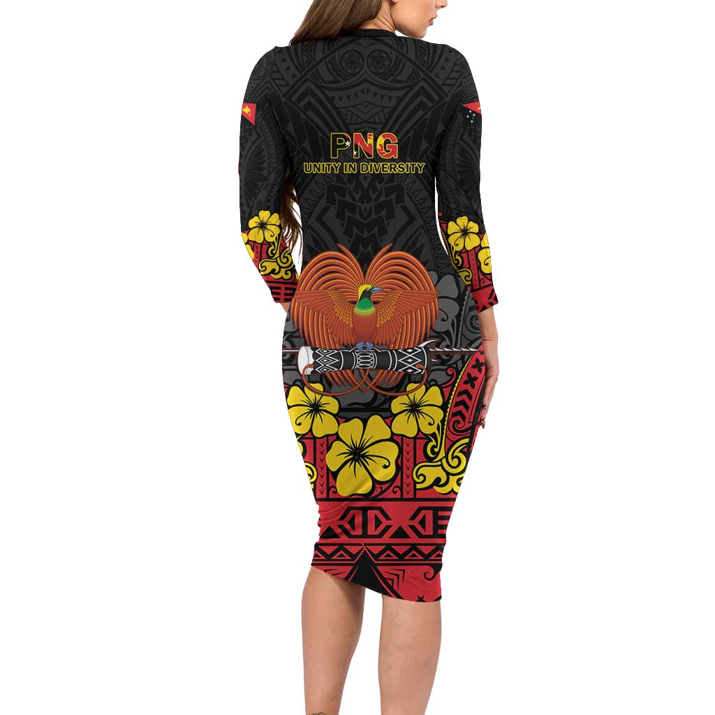 Papua New Guinea Independence Day Long Sleeve Bodycon Dress PNG Bird of Paradise 50th Anniversary LT14 - Polynesian Pride