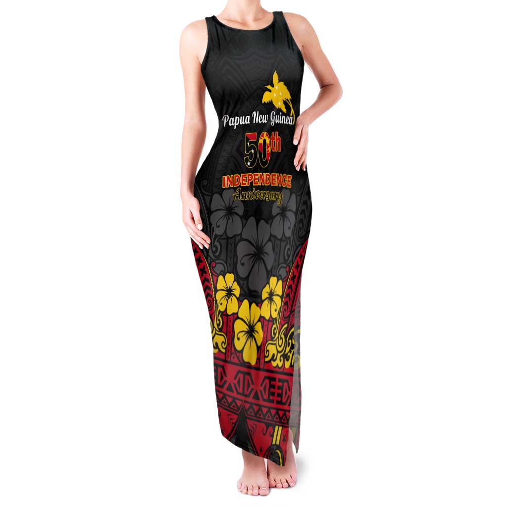 Papua New Guinea Independence Day Tank Maxi Dress PNG Bird of Paradise 50th Anniversary LT14 Women Black - Polynesian Pride