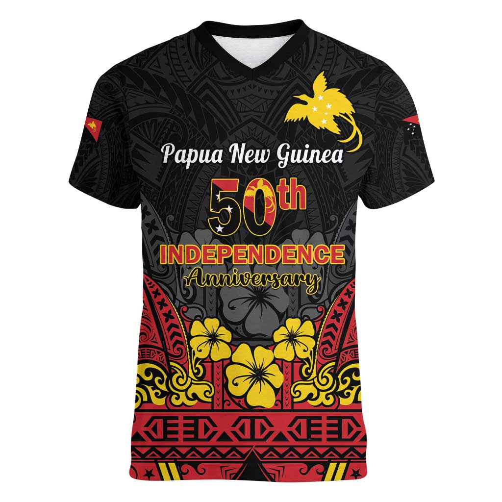 Papua New Guinea Independence Day Women V-Neck T-Shirt PNG Bird of Paradise 50th Anniversary LT14