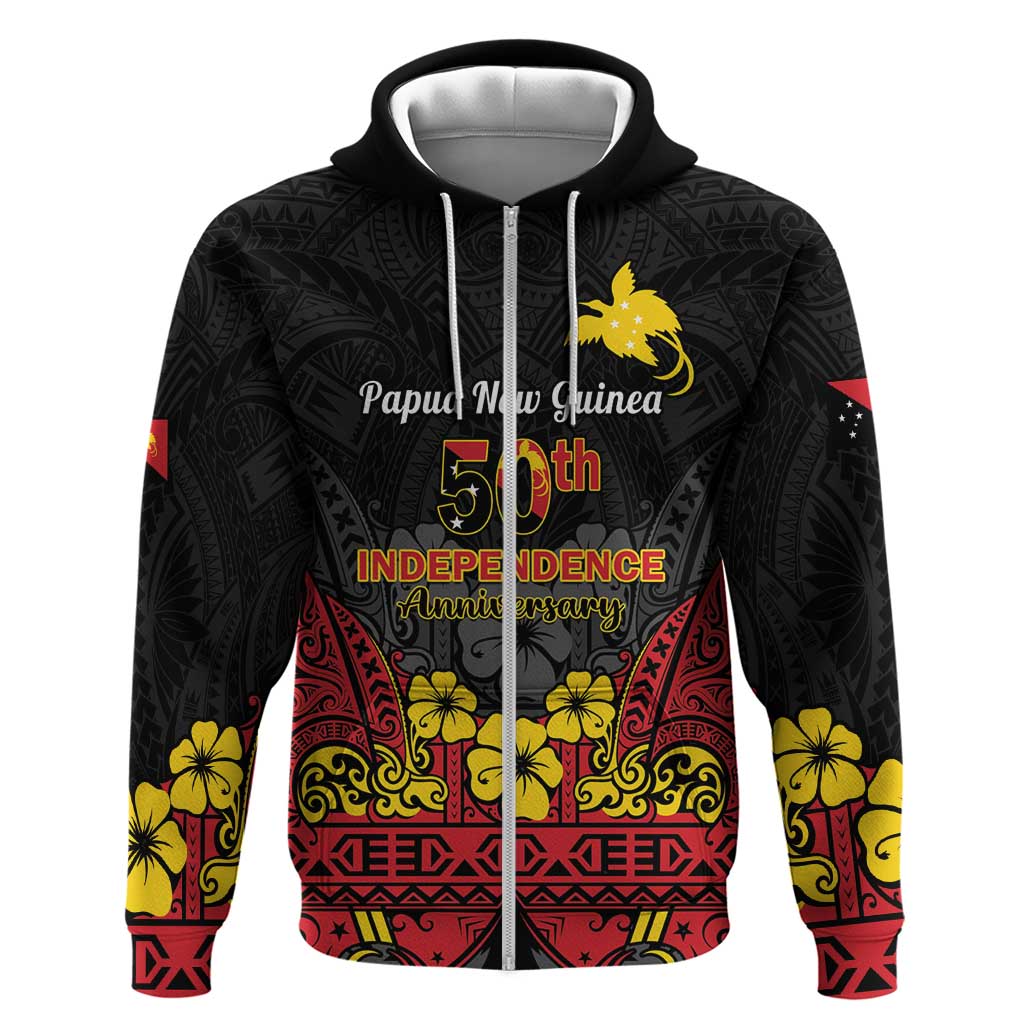 Papua New Guinea Independence Day Zip Hoodie PNG Bird of Paradise 50th Anniversary LT14 Zip Hoodie Black - Polynesian Pride