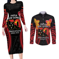 Papua New Guinea Independence Day Couples Matching Long Sleeve Bodycon Dress and Long Sleeve Button Shirt PNG Since 1975 LT14 Black - Polynesian Pride