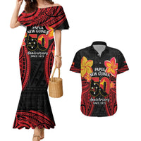 Papua New Guinea Independence Day Couples Matching Mermaid Dress and Hawaiian Shirt PNG Since 1975 LT14 Black - Polynesian Pride