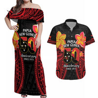Papua New Guinea Independence Day Couples Matching Off Shoulder Maxi Dress and Hawaiian Shirt PNG Since 1975 LT14 Black - Polynesian Pride