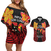 Papua New Guinea Independence Day Couples Matching Off Shoulder Short Dress and Hawaiian Shirt PNG Since 1975 LT14 Black - Polynesian Pride
