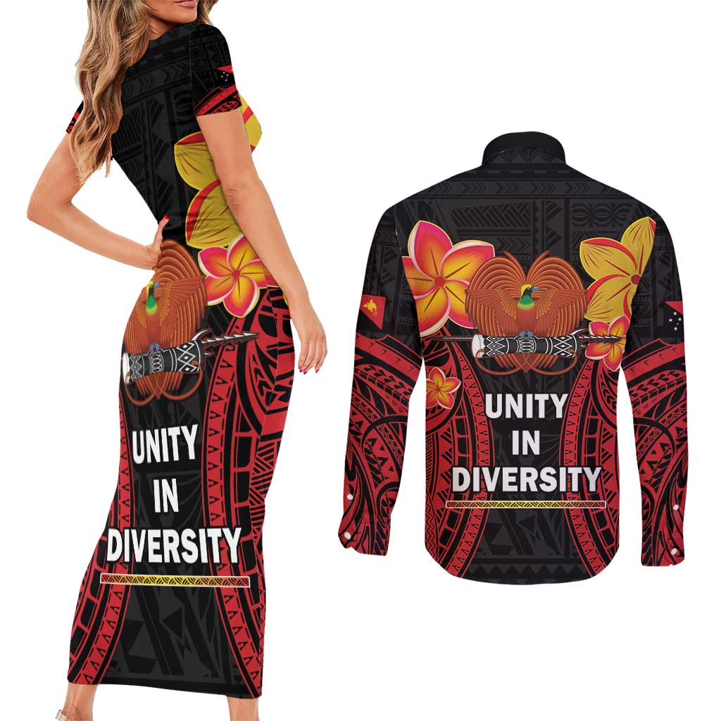 Papua New Guinea Independence Day Couples Matching Short Sleeve Bodycon Dress and Long Sleeve Button Shirt PNG Since 1975 LT14 - Polynesian Pride
