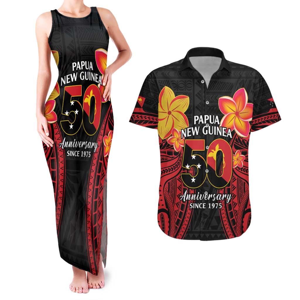 Papua New Guinea Independence Day Couples Matching Tank Maxi Dress and Hawaiian Shirt PNG Since 1975 LT14 Black - Polynesian Pride