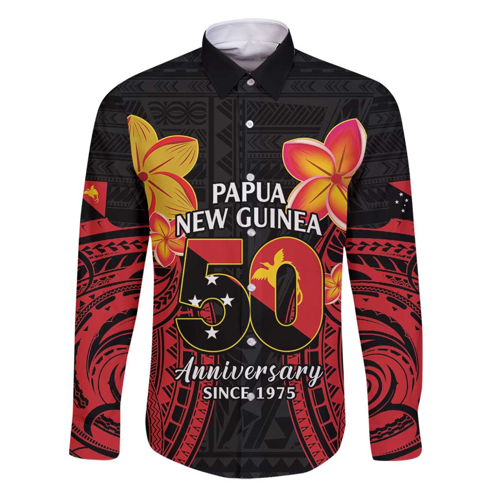 Papua New Guinea Independence Day Family Matching Off Shoulder Maxi Dress and Hawaiian Shirt PNG Since 1975 LT14 Dad's Shirt - Long Sleeve Black - Polynesian Pride