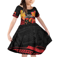 Papua New Guinea Independence Day Family Matching Off Shoulder Short Dress and Hawaiian Shirt PNG Since 1975 LT14 Daughter's Dress Black - Polynesian Pride
