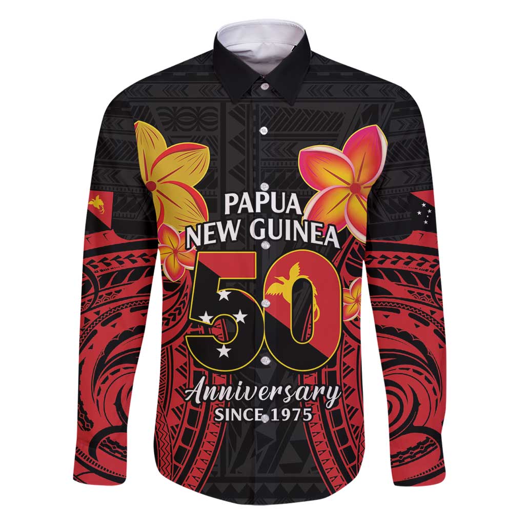 Papua New Guinea Independence Day Family Matching Puletasi and Hawaiian Shirt PNG Since 1975 LT14 Dad's Shirt - Long Sleeve Black - Polynesian Pride