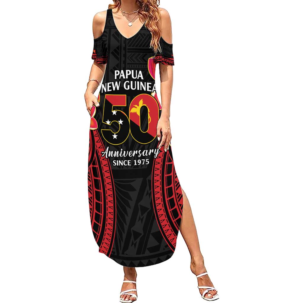 Papua New Guinea Independence Day Family Matching Summer Maxi Dress and Hawaiian Shirt PNG Since 1975 LT14 Mom's Dress Black - Polynesian Pride