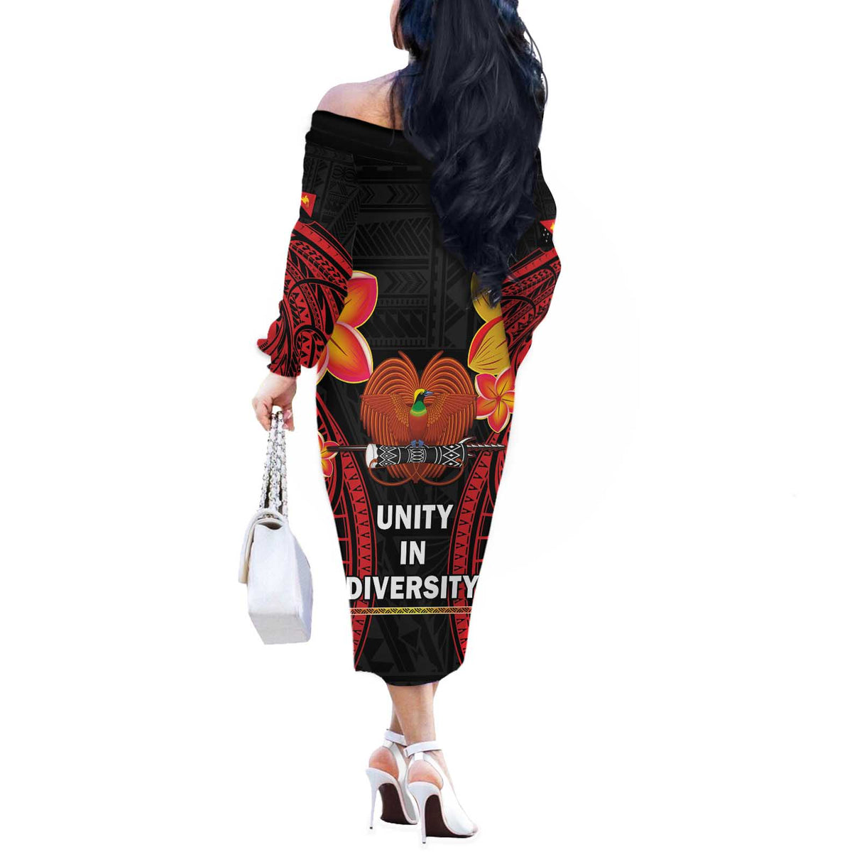 Papua New Guinea Independence Day Off The Shoulder Long Sleeve Dress PNG Since 1975 LT14