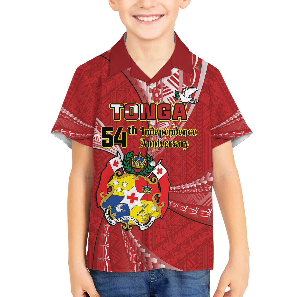 Personalised Tonga Independence Day Family Matching Off Shoulder Short Dress and Hawaiian Shirt Happy 54th Independence Anniversary Ngatu Pattern