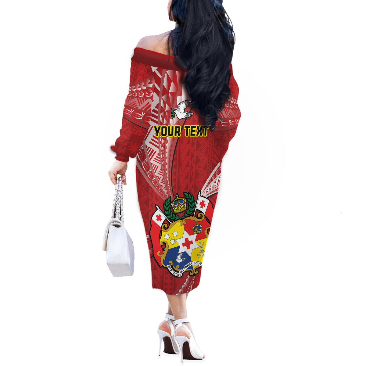 Personalised Tonga Independence Day Off The Shoulder Long Sleeve Dress Happy 54th Independence Anniversary Ngatu Pattern
