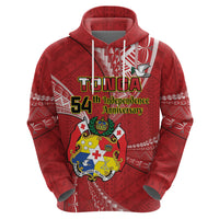 Personalised Tonga Independence Day Zip Hoodie Happy 54th Independence Anniversary Ngatu Pattern