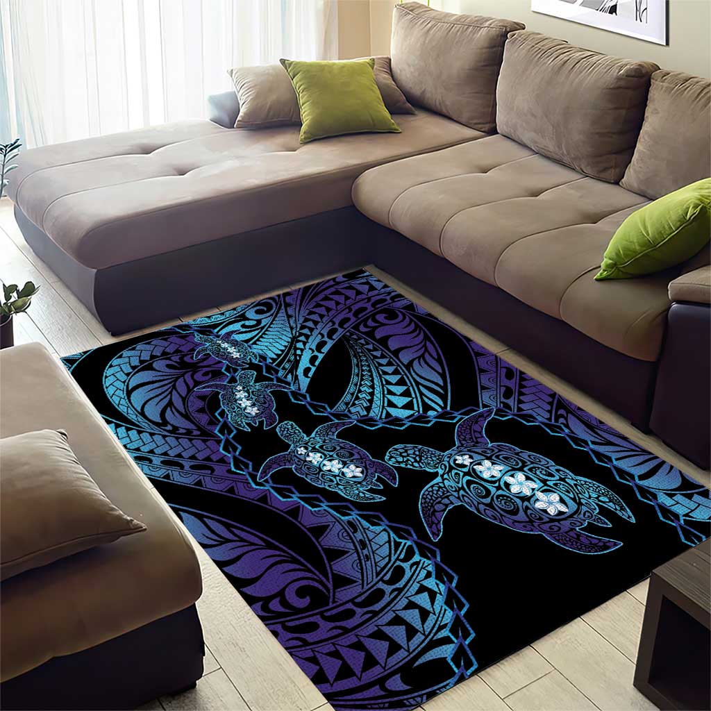 Polynesia Sea Turtle Day Area Rug Tribal Honu Plumeria Polynesian Pattern