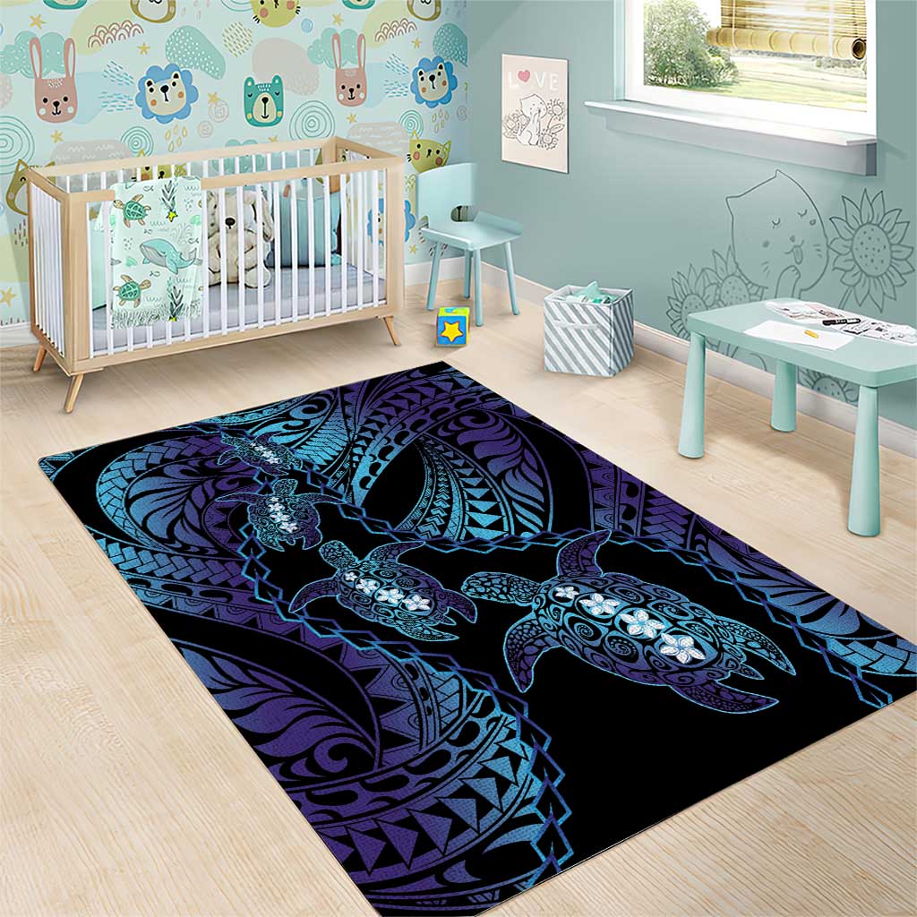 Polynesia Sea Turtle Day Area Rug Tribal Honu Plumeria Polynesian Pattern