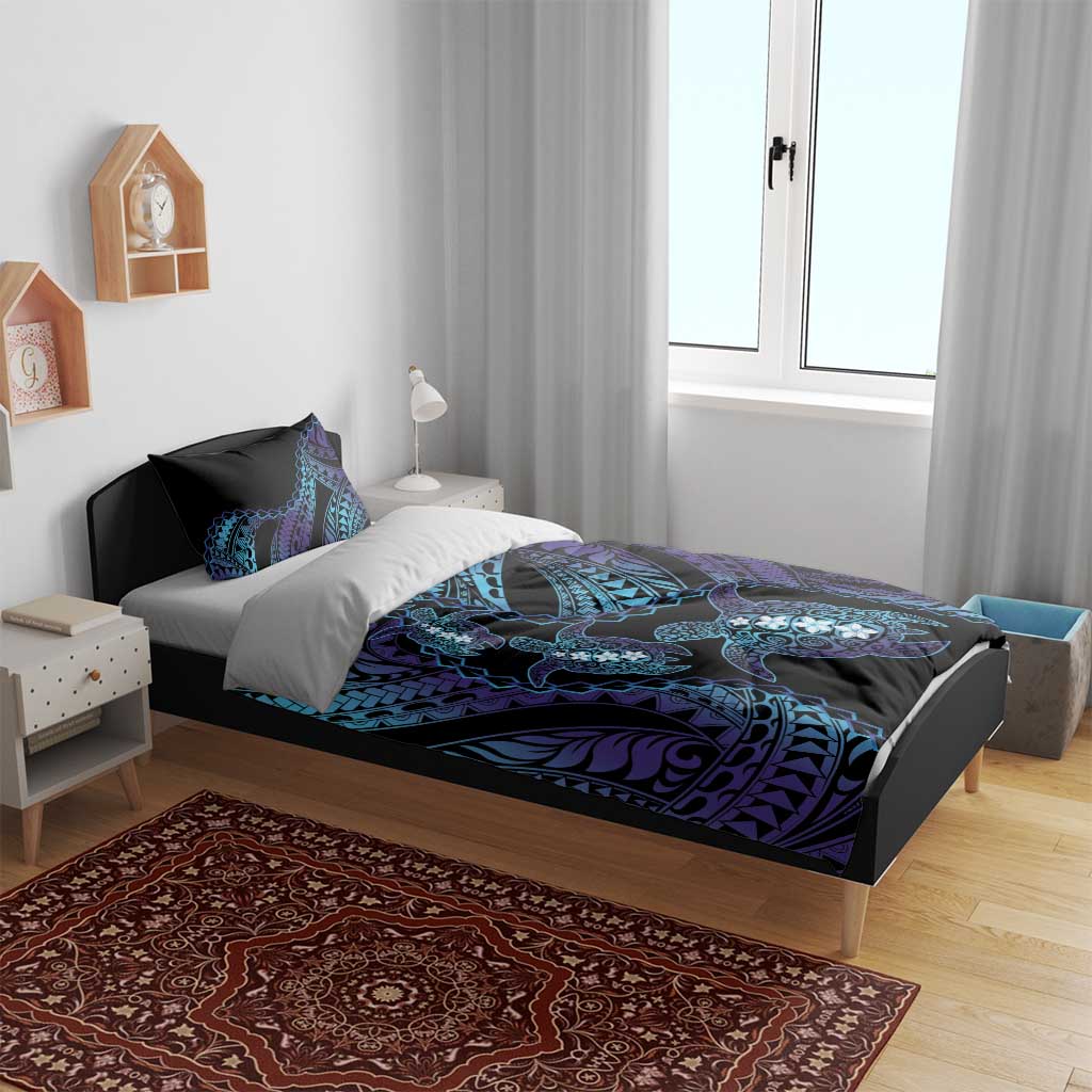 Polynesia Sea Turtle Day Bedding Set Tribal Honu Plumeria Polynesian Pattern