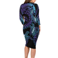 Polynesia Sea Turtle Day Family Matching Long Sleeve Bodycon Dress and Hawaiian Shirt Tribal Honu Plumeria Polynesian Pattern LT14 - Polynesian Pride
