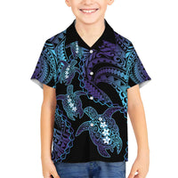 Polynesia Sea Turtle Day Family Matching Long Sleeve Bodycon Dress and Hawaiian Shirt Tribal Honu Plumeria Polynesian Pattern LT14 Son's Shirt Purple - Polynesian Pride