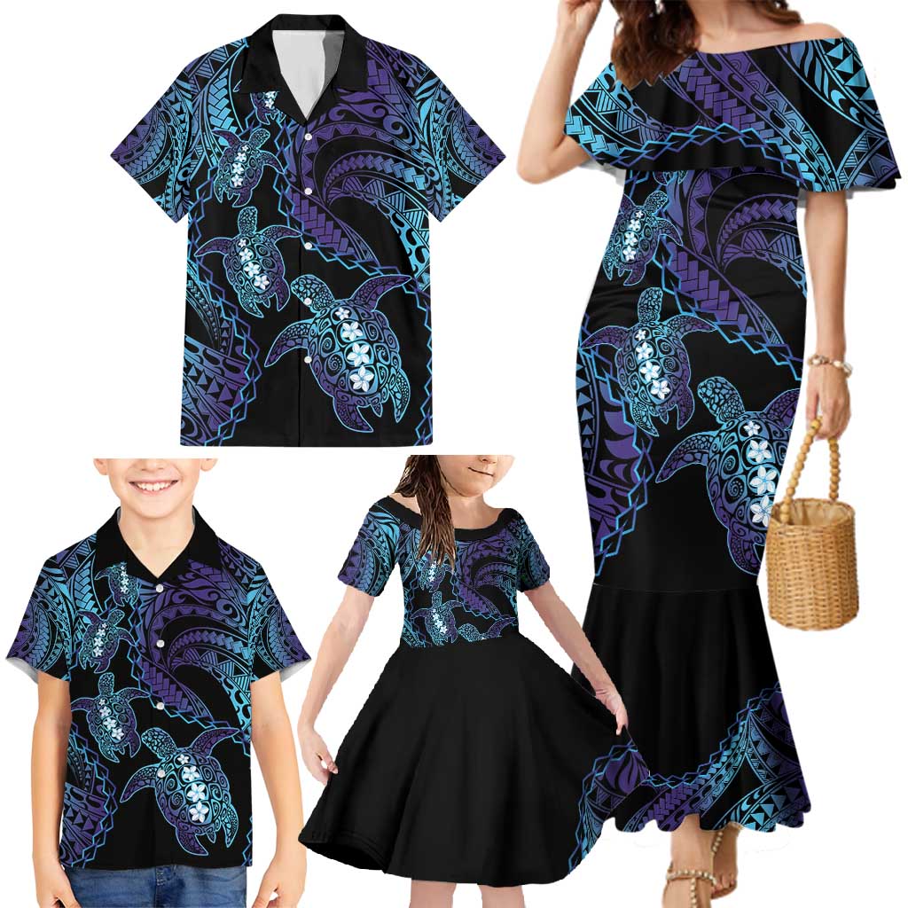 Polynesia Sea Turtle Day Family Matching Mermaid Dress and Hawaiian Shirt Tribal Honu Plumeria Polynesian Pattern LT14 - Polynesian Pride