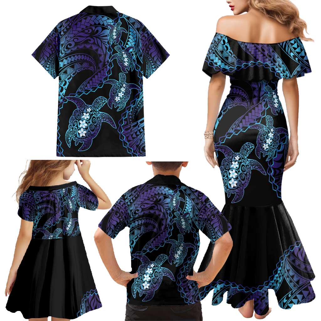 Polynesia Sea Turtle Day Family Matching Mermaid Dress and Hawaiian Shirt Tribal Honu Plumeria Polynesian Pattern LT14 - Polynesian Pride