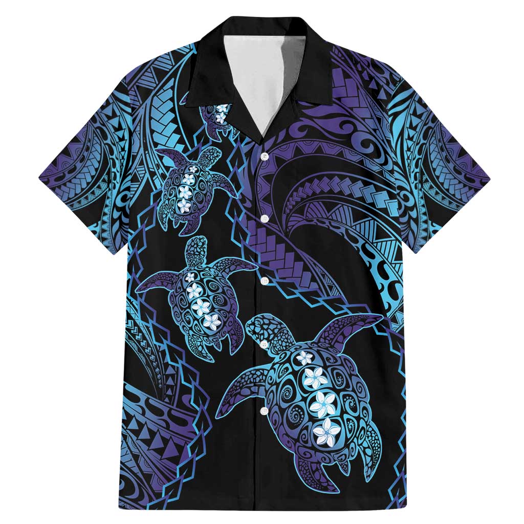 Polynesia Sea Turtle Day Family Matching Mermaid Dress and Hawaiian Shirt Tribal Honu Plumeria Polynesian Pattern LT14 Dad's Shirt - Short Sleeve Purple - Polynesian Pride