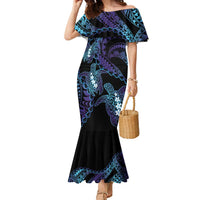 Polynesia Sea Turtle Day Family Matching Mermaid Dress and Hawaiian Shirt Tribal Honu Plumeria Polynesian Pattern LT14 Mom's Dress Purple - Polynesian Pride