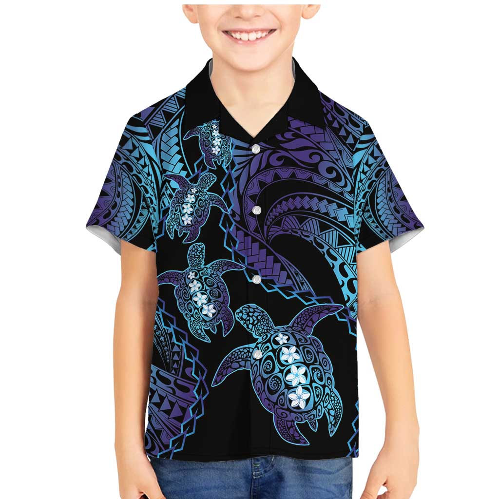 Polynesia Sea Turtle Day Family Matching Mermaid Dress and Hawaiian Shirt Tribal Honu Plumeria Polynesian Pattern LT14 Son's Shirt Purple - Polynesian Pride