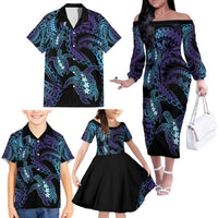 Polynesia Sea Turtle Day Family Matching Off The Shoulder Long Sleeve Dress and Hawaiian Shirt Tribal Honu Plumeria Polynesian Pattern LT14 - Polynesian Pride