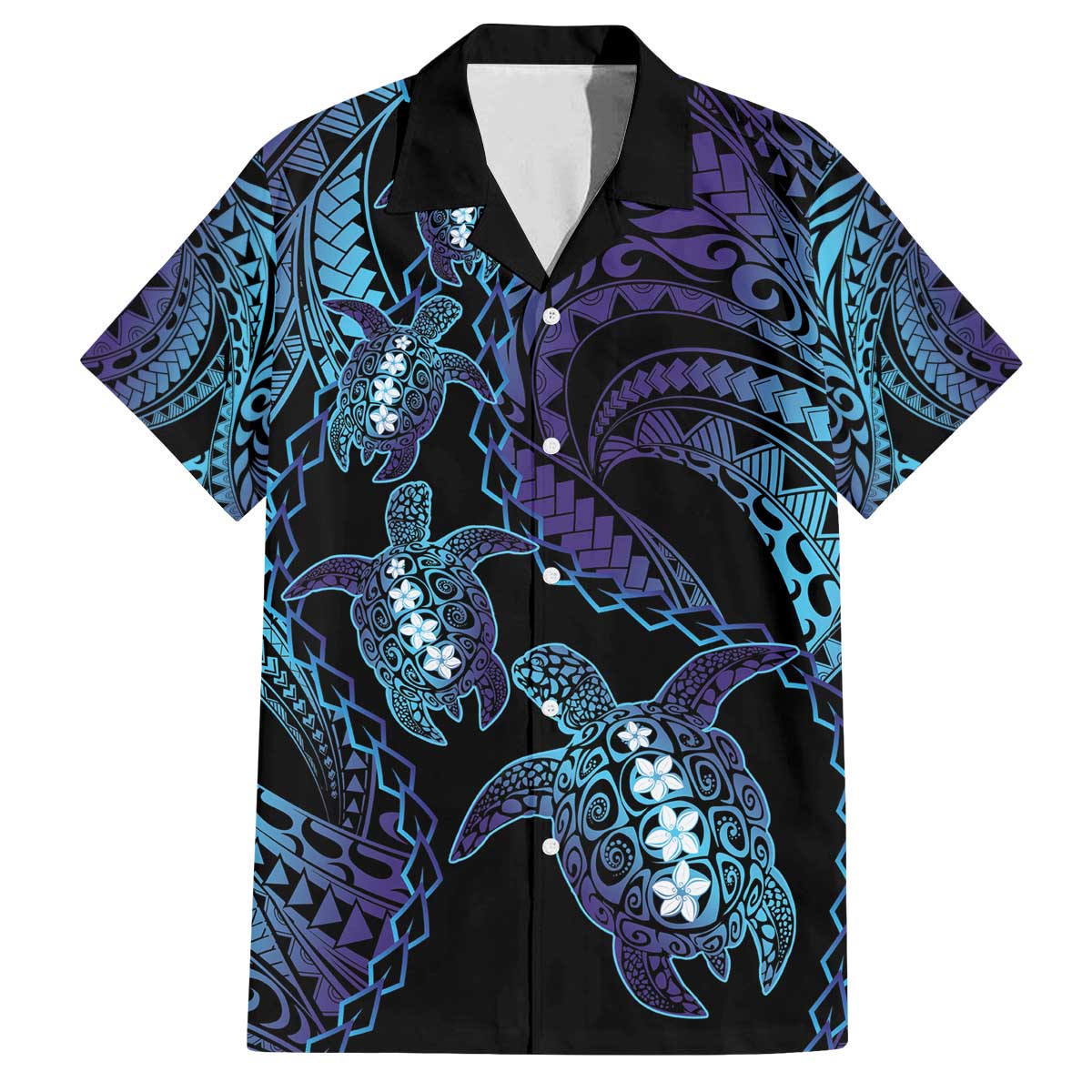 Polynesia Sea Turtle Day Family Matching Off The Shoulder Long Sleeve Dress and Hawaiian Shirt Tribal Honu Plumeria Polynesian Pattern LT14 Dad's Shirt - Short Sleeve Purple - Polynesian Pride