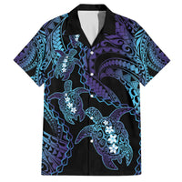 Polynesia Sea Turtle Day Family Matching Off The Shoulder Long Sleeve Dress and Hawaiian Shirt Tribal Honu Plumeria Polynesian Pattern LT14 Dad's Shirt - Short Sleeve Purple - Polynesian Pride
