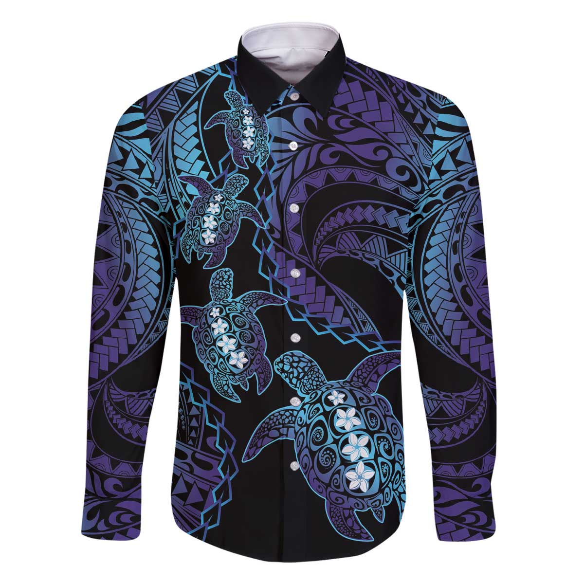 Polynesia Sea Turtle Day Family Matching Off The Shoulder Long Sleeve Dress and Hawaiian Shirt Tribal Honu Plumeria Polynesian Pattern LT14 Dad's Shirt - Long Sleeve Purple - Polynesian Pride