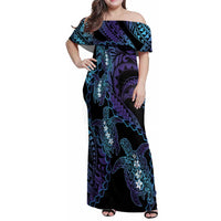 Polynesia Sea Turtle Day Family Matching Off Shoulder Maxi Dress and Hawaiian Shirt Tribal Honu Plumeria Polynesian Pattern
