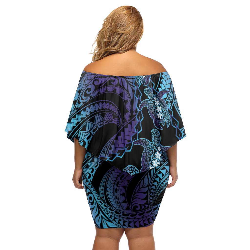 Polynesia Sea Turtle Day Family Matching Off Shoulder Short Dress and Hawaiian Shirt Tribal Honu Plumeria Polynesian Pattern
